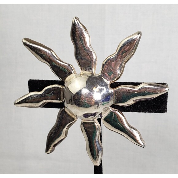 Vintage Signed MJ Marie Jennifer Silver Plated Sun Pendant 3" Brooch - Picture 2 of 14